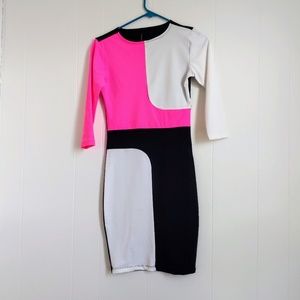 Retro Pink Black White Bodycon Dress